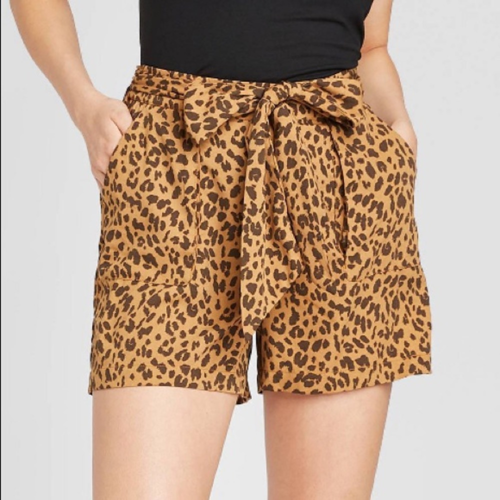Animal Print High Rise Tie Waist Shorts